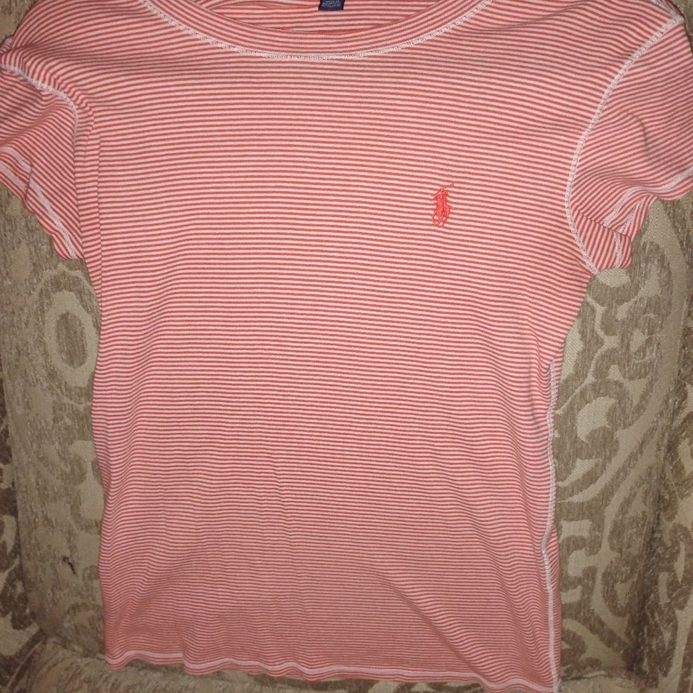 RALPH LAUREN = RED & WHITE  STRIPE T-SHIRT = RED LABEL WOMAN'S = SIZE M